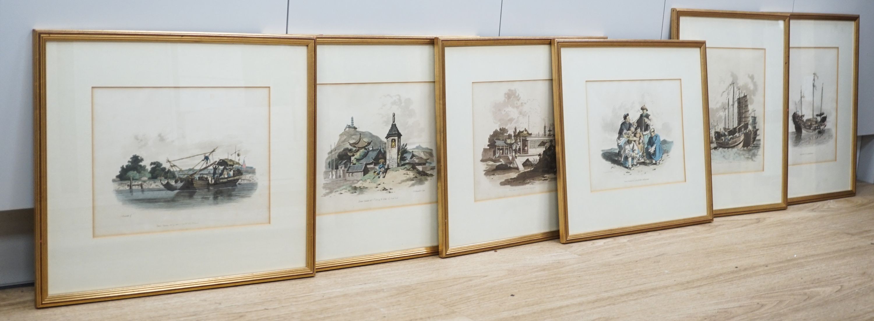 After William Alexander, six coloured lithographs, Views of China, approx. 24 x 31cm